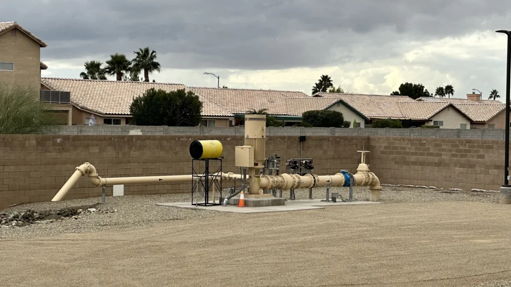Water well pump and pipeline equipment in a residential neighborhood