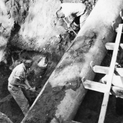 Weardco’s first project was for the Delano Earlimart Irrigation District as a subcontractor to United Concrete Pipe Corp. Pictured here are Jack Filanc (top left) and Barney Daxon (bottom left).